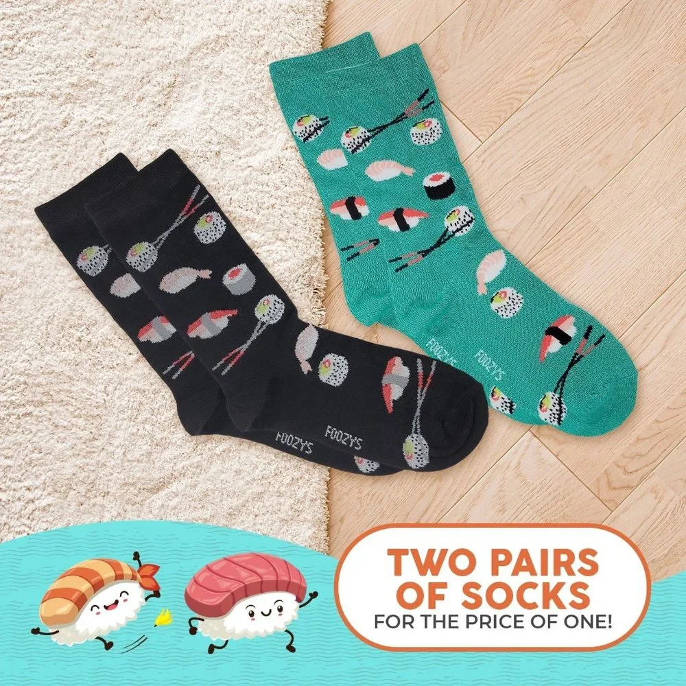 Sushi Japanese Raw Fish Rice Chopsticks Food Socks Foozys Women's 2 Pairs